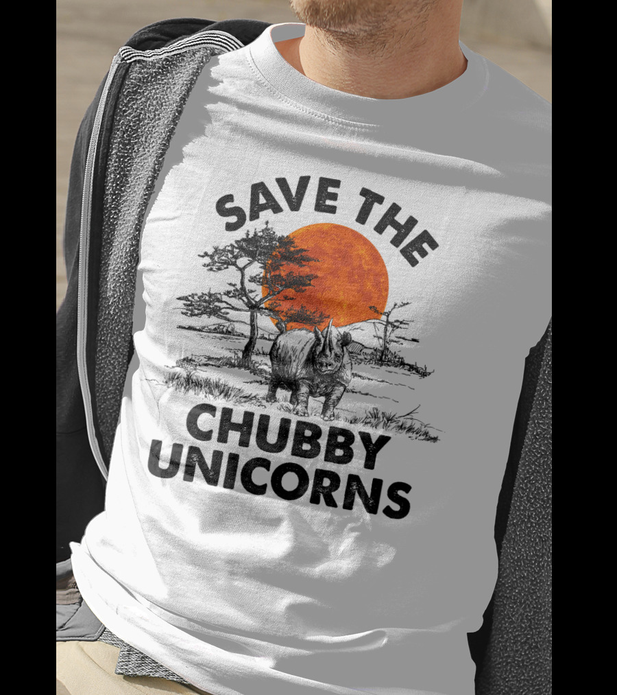Save The Chubby Unicorns Rhino Conservation Sunset Scene T-Shirt