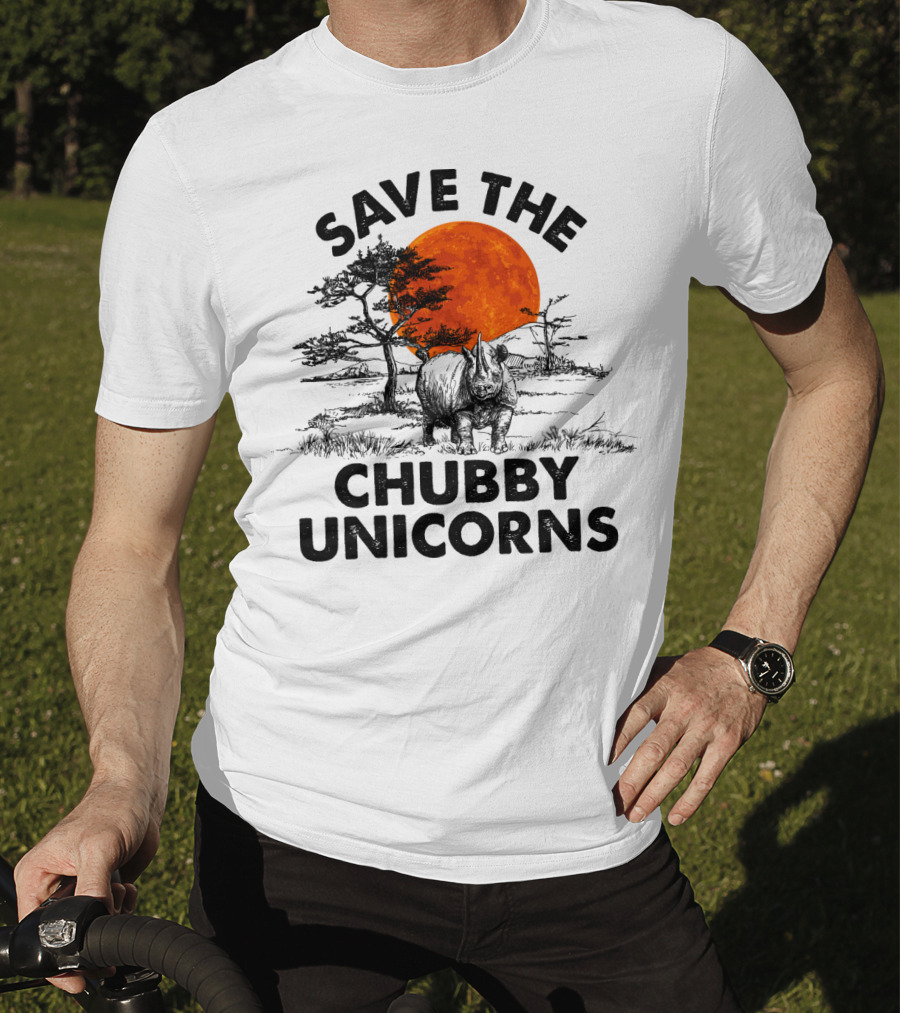 Save The Chubby Unicorns Rhino Conservation Sunset Scene T-Shirt