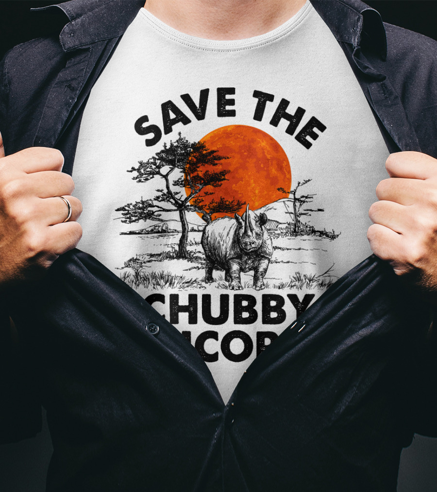 Save The Chubby Unicorns Rhino Conservation Sunset Scene T-Shirt