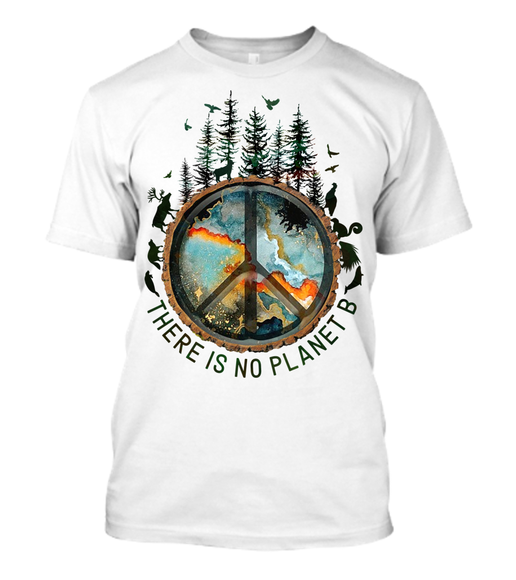 There Is No Planet B Wildlife Peace Symbol Forest Scene T-Shirt