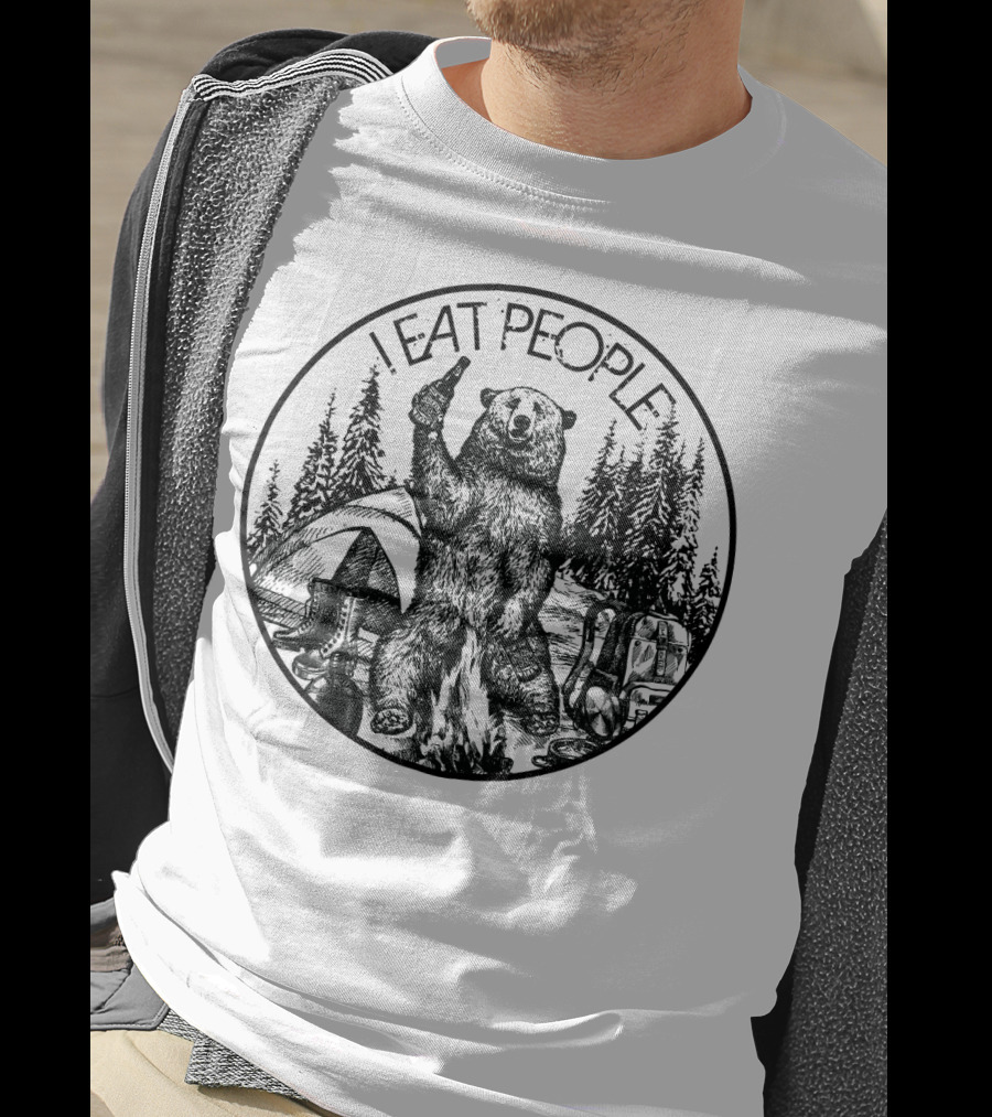 I Eat People Bear Camping Scene With Beer T-Shirt