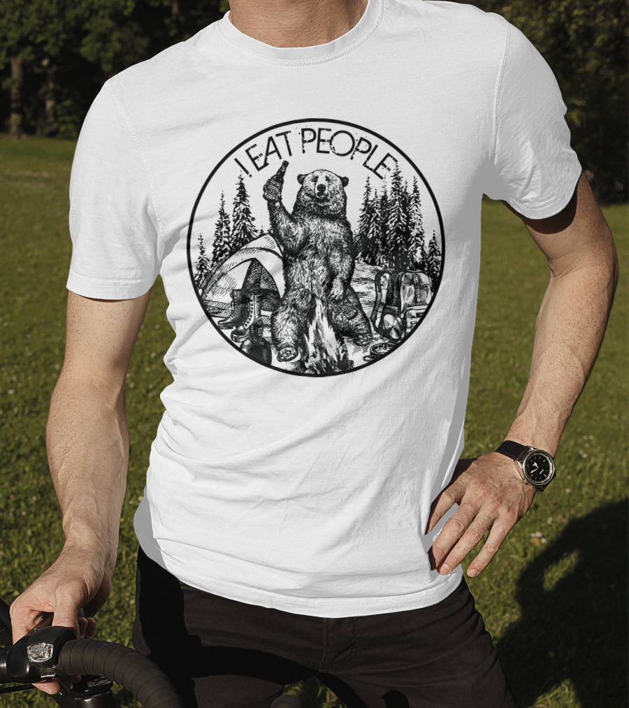 I Eat People Bear Camping Scene With Beer T-Shirt