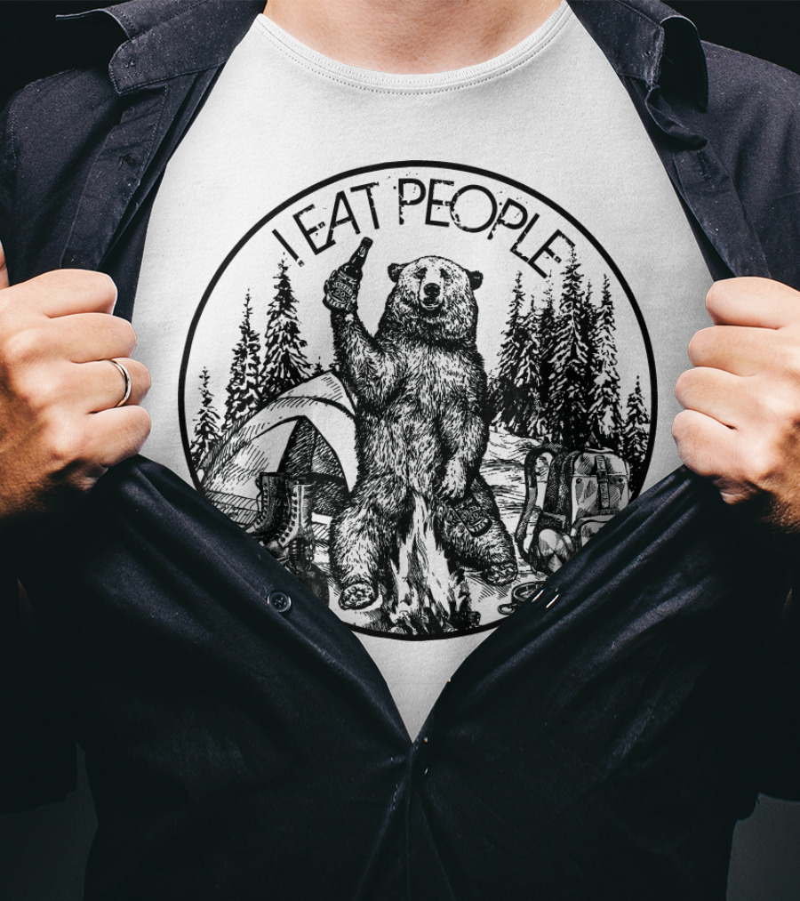 I Eat People Bear Camping Scene With Beer T-Shirt