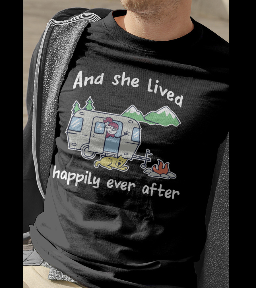 And She Lived Happily Ever After Camper Mountains Campfire Dog T-Shirt