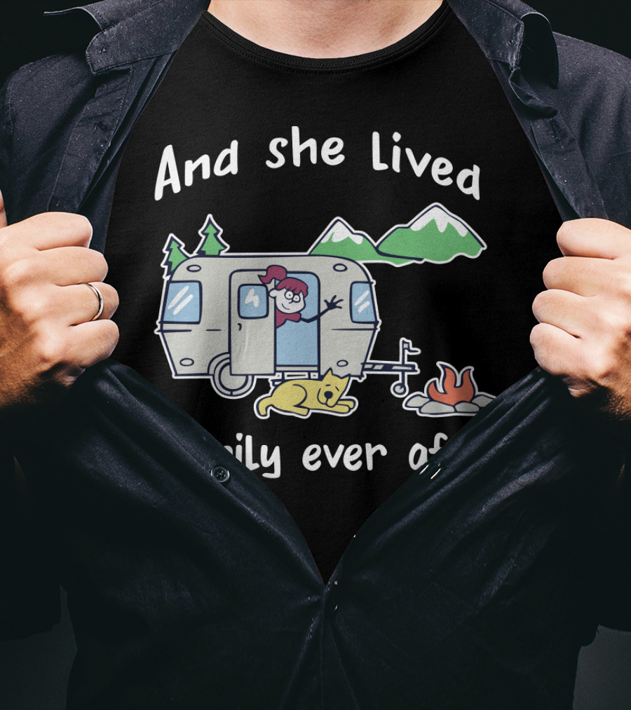 And She Lived Happily Ever After Camper Mountains Campfire Dog T-Shirt