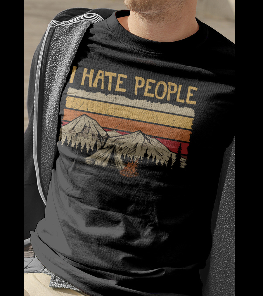 I Hate People Mountains Tent Campfire Vintage Retro Style Camping Hate T-Shirt