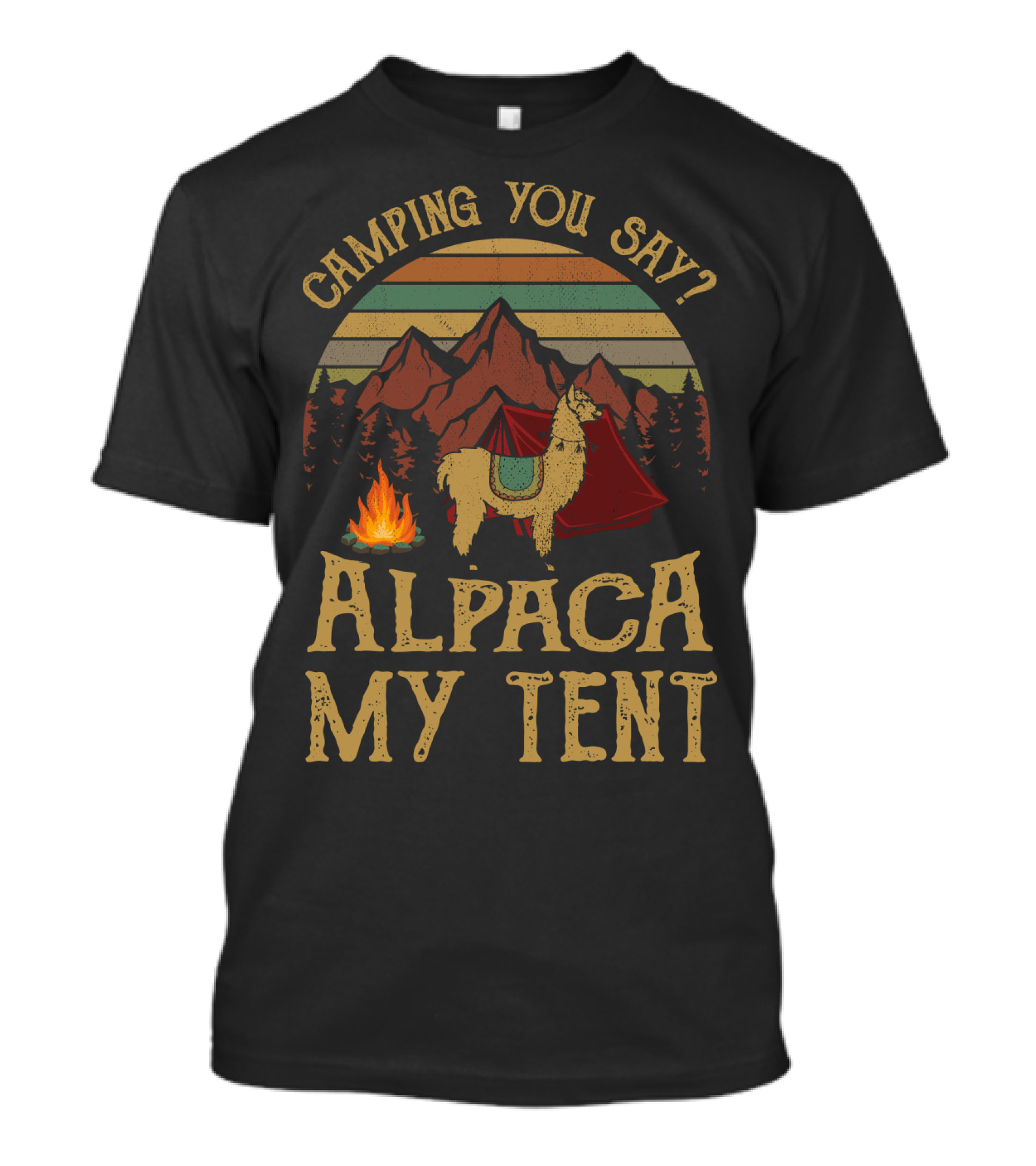 Camping You Say Alpaca My Tent Vintage Mountains And Campfire T-Shirt