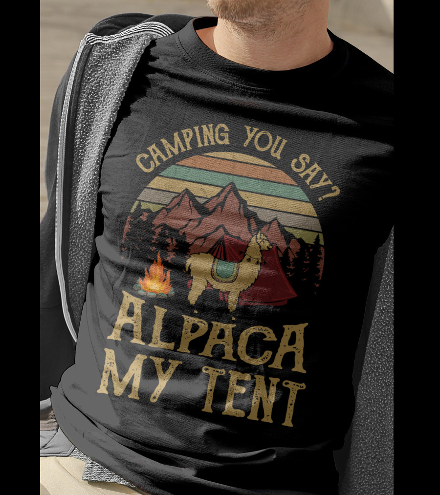 Camping You Say Alpaca My Tent Vintage Mountains And Campfire T-Shirt