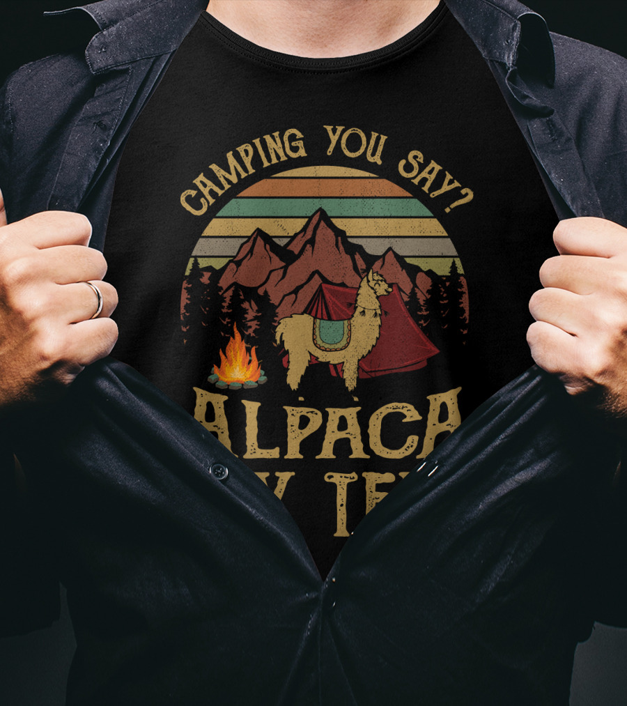 Camping You Say Alpaca My Tent Vintage Mountains And Campfire T-Shirt