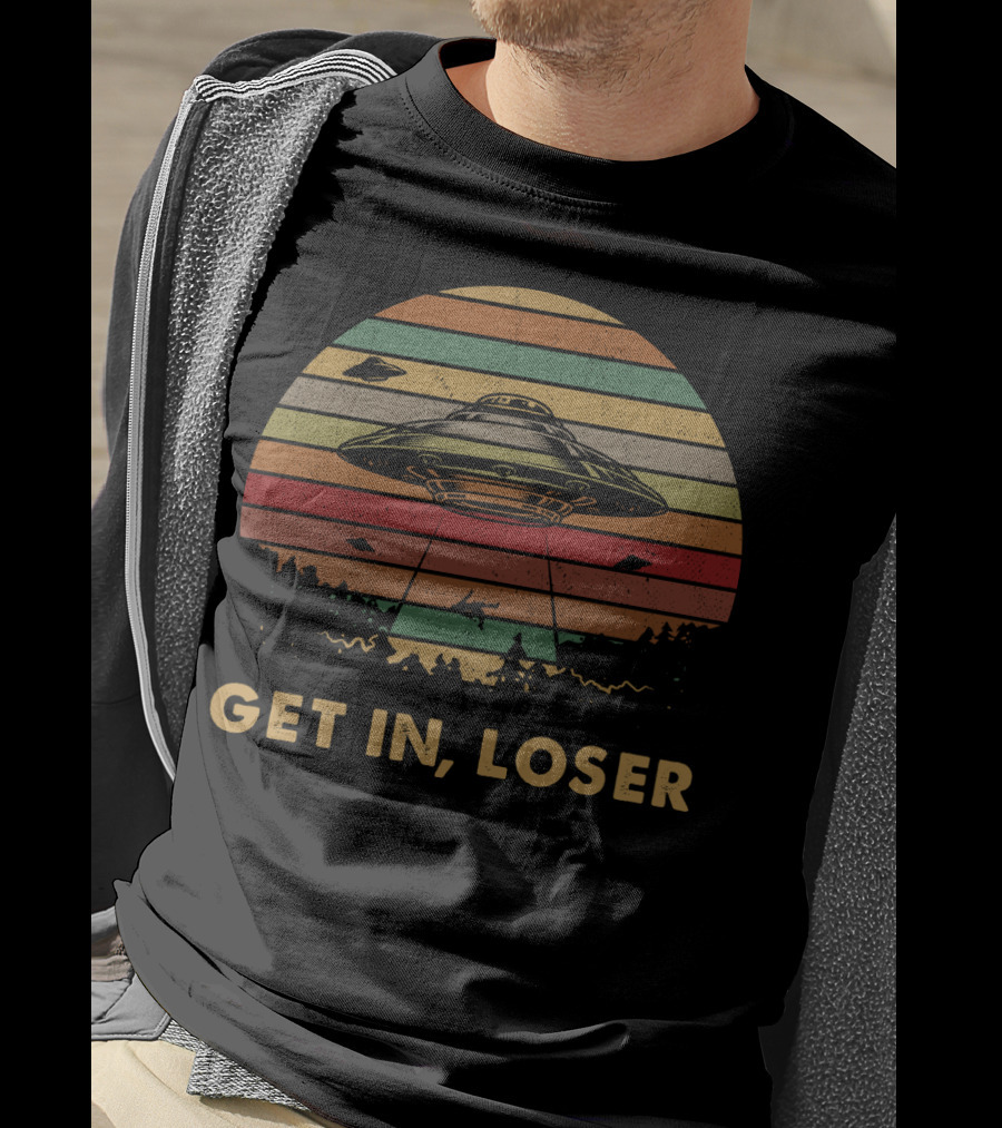 Get In Loser UFO Vintage Sunset Retro Stripes T-Shirt