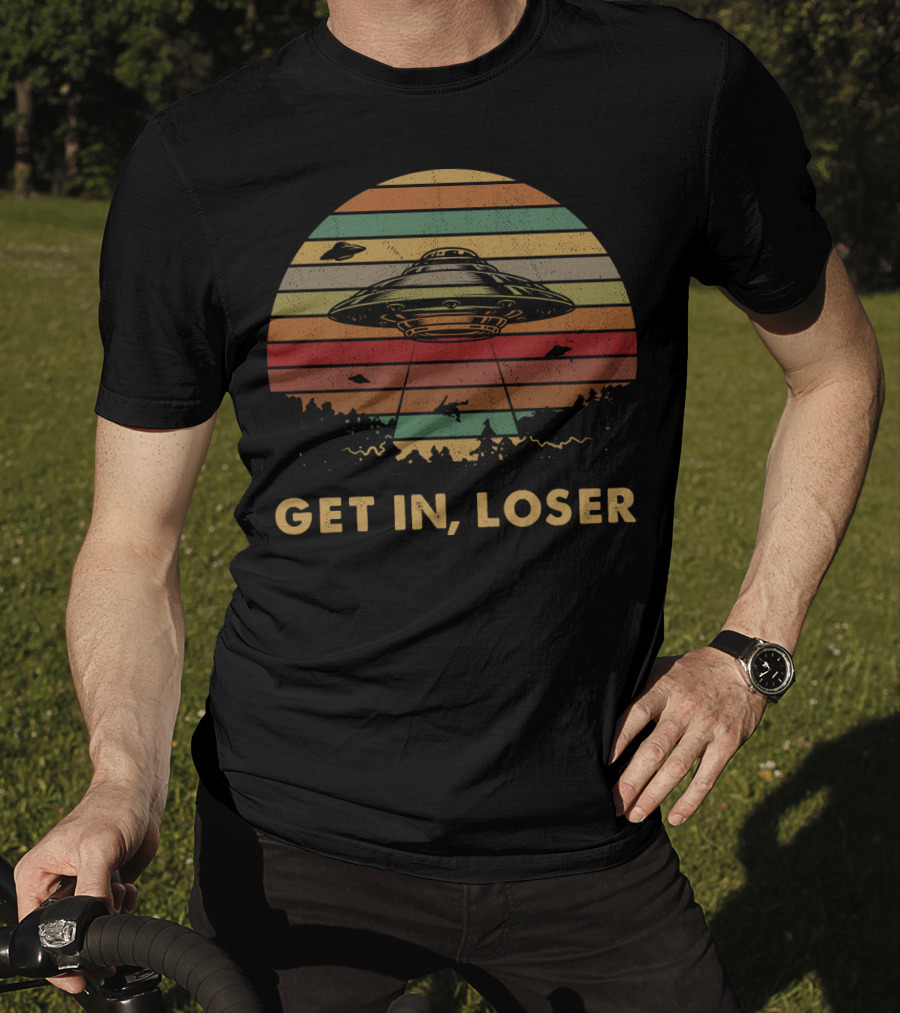Get In Loser UFO Vintage Sunset Retro Stripes T-Shirt