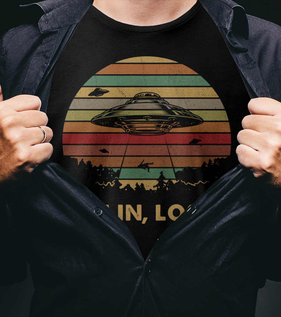 Get In Loser UFO Vintage Sunset Retro Stripes T-Shirt
