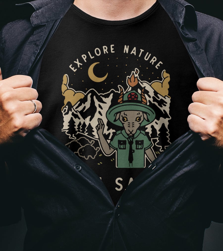 Explore Nature Hail Satan Moonlit Mountain Landscape Goat Character T-Shirt