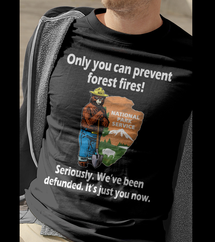 Only You Can Prevent Forest Fires National Park Service Seriously We've Been Defunded It's Just You Now T-Shirt