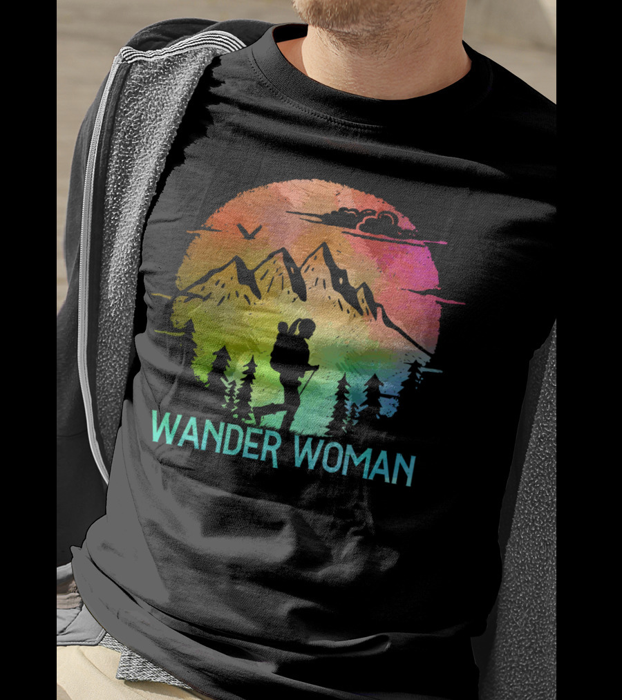 Wander Woman Hiking Adventure Rainbow Mountain Sunset T-Shirt