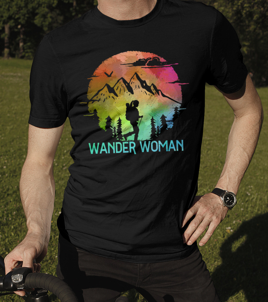Wander Woman Hiking Adventure Rainbow Mountain Sunset T-Shirt