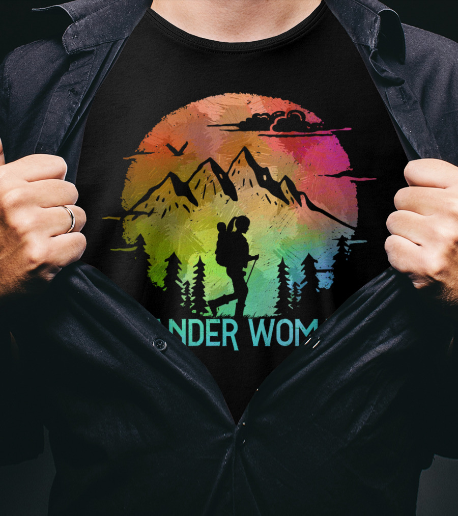 Wander Woman Hiking Adventure Rainbow Mountain Sunset T-Shirt