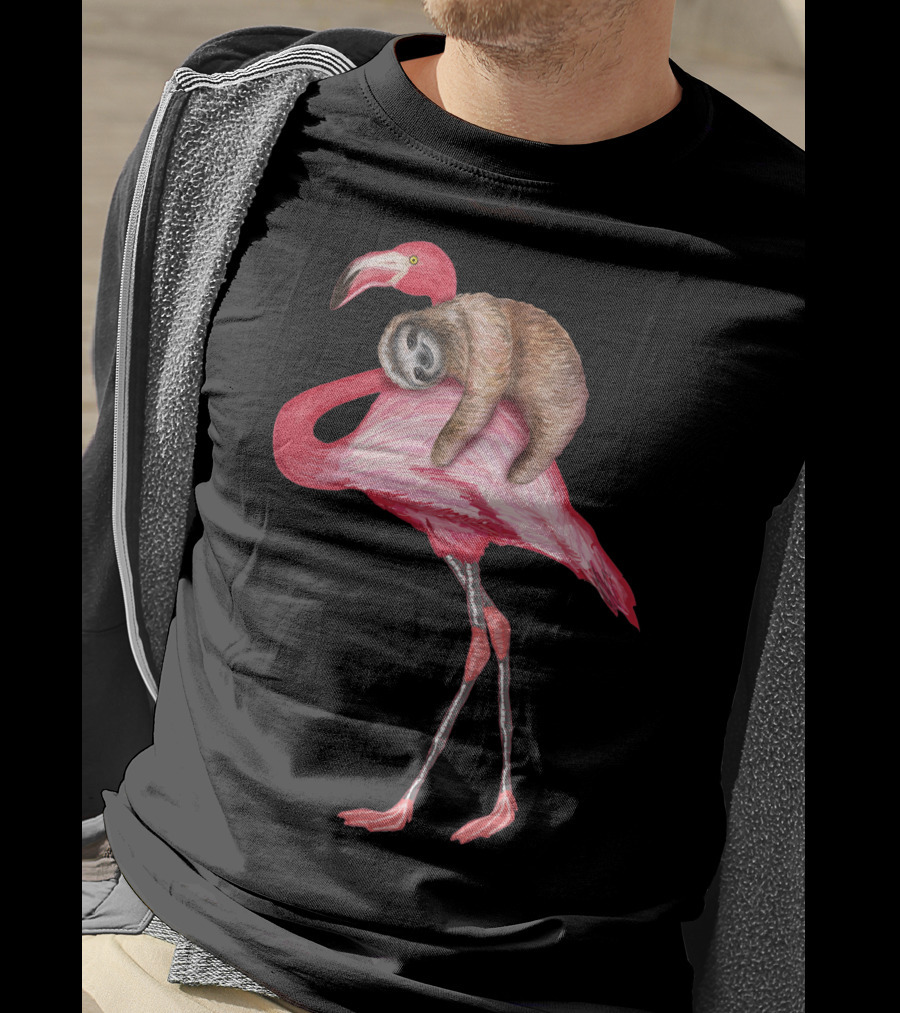 Sloth Riding Flamingo T-Shirt