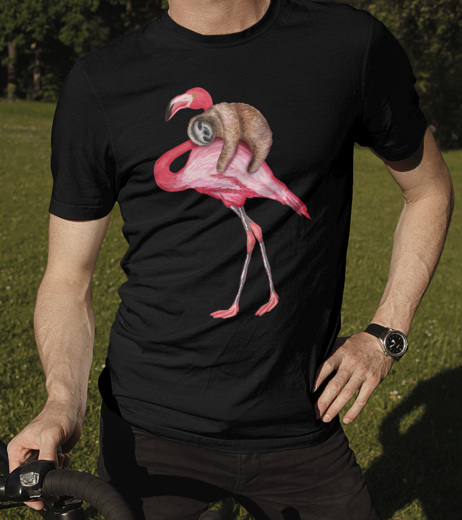 Sloth Riding Flamingo T-Shirt