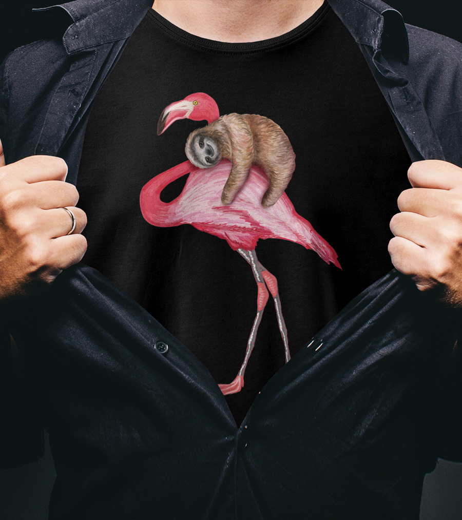 Sloth Riding Flamingo T-Shirt