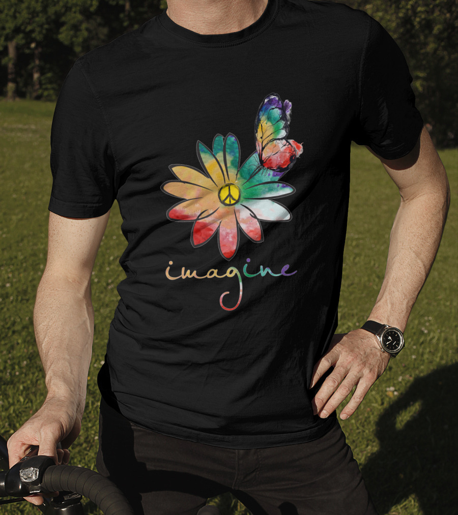 Imagine Peace Flower Hippie Butterfly T-Shirt