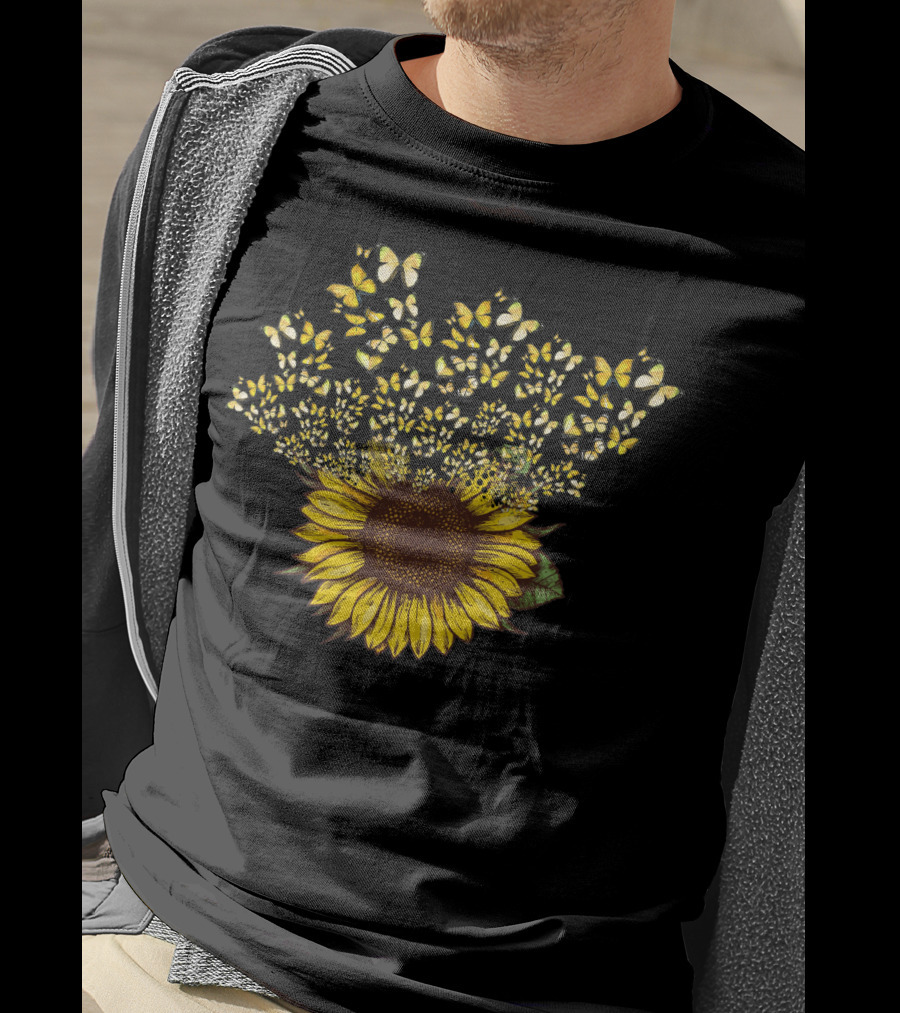 Sunflower With Yellow Butterfly Blossom Explosion T-Shirt