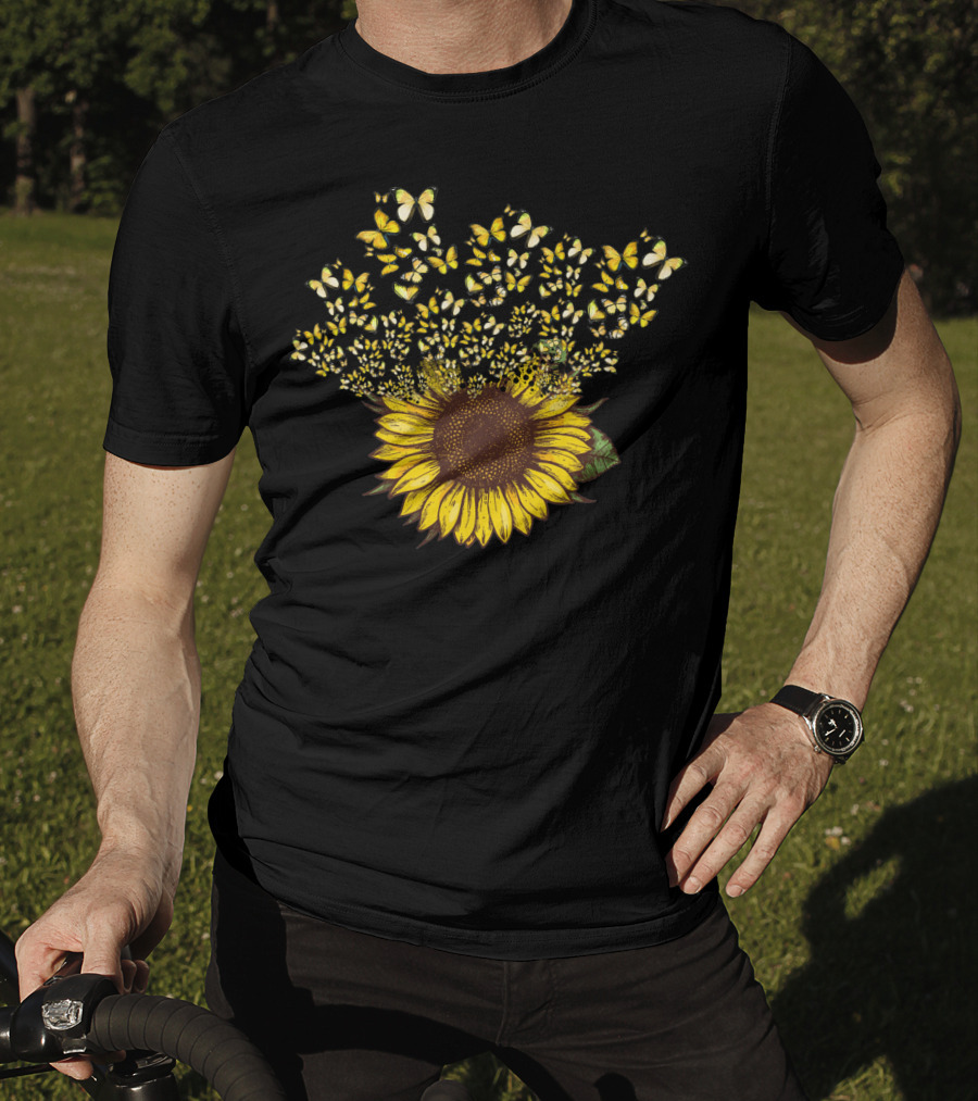 Sunflower With Yellow Butterfly Blossom Explosion T-Shirt