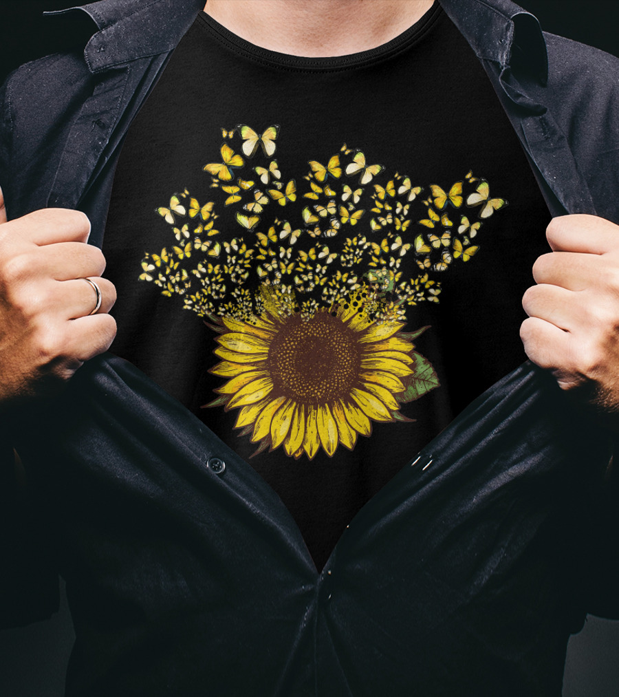 Sunflower With Yellow Butterfly Blossom Explosion T-Shirt