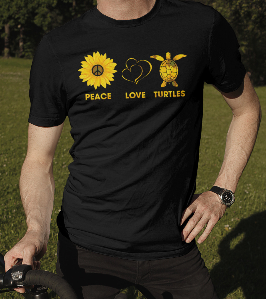 Peace Love Turtles Sunflower Heart Turtle T-Shirt