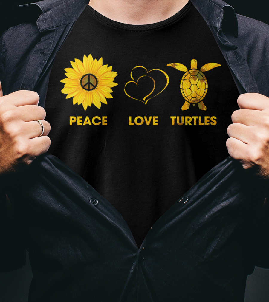 Peace Love Turtles Sunflower Heart Turtle T-Shirt