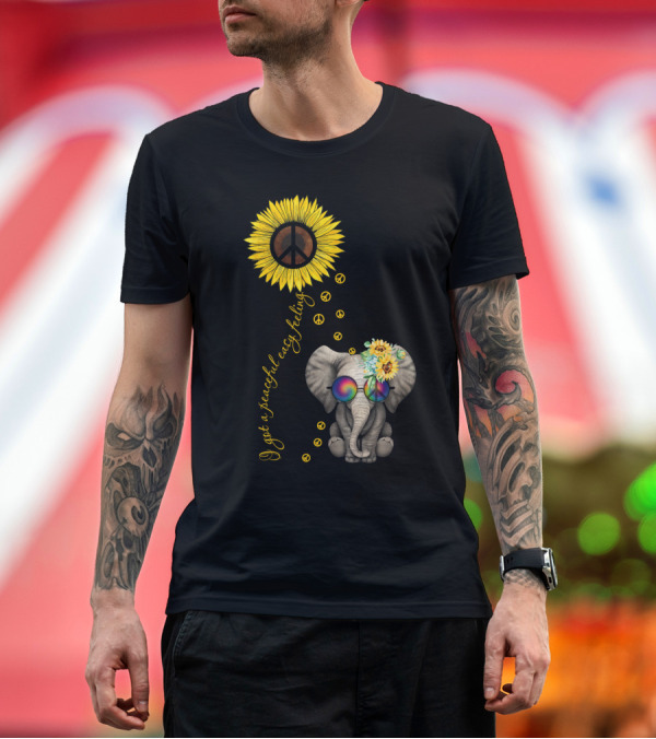 Premium T-Shirt: I Got a Peaceful Easy Feeling Elephant with Sunflower and Peace Symbols T-Shirt I Got a Peaceful Easy Feeling Elephant with Sunflower and Peace Symbols T-Shirt