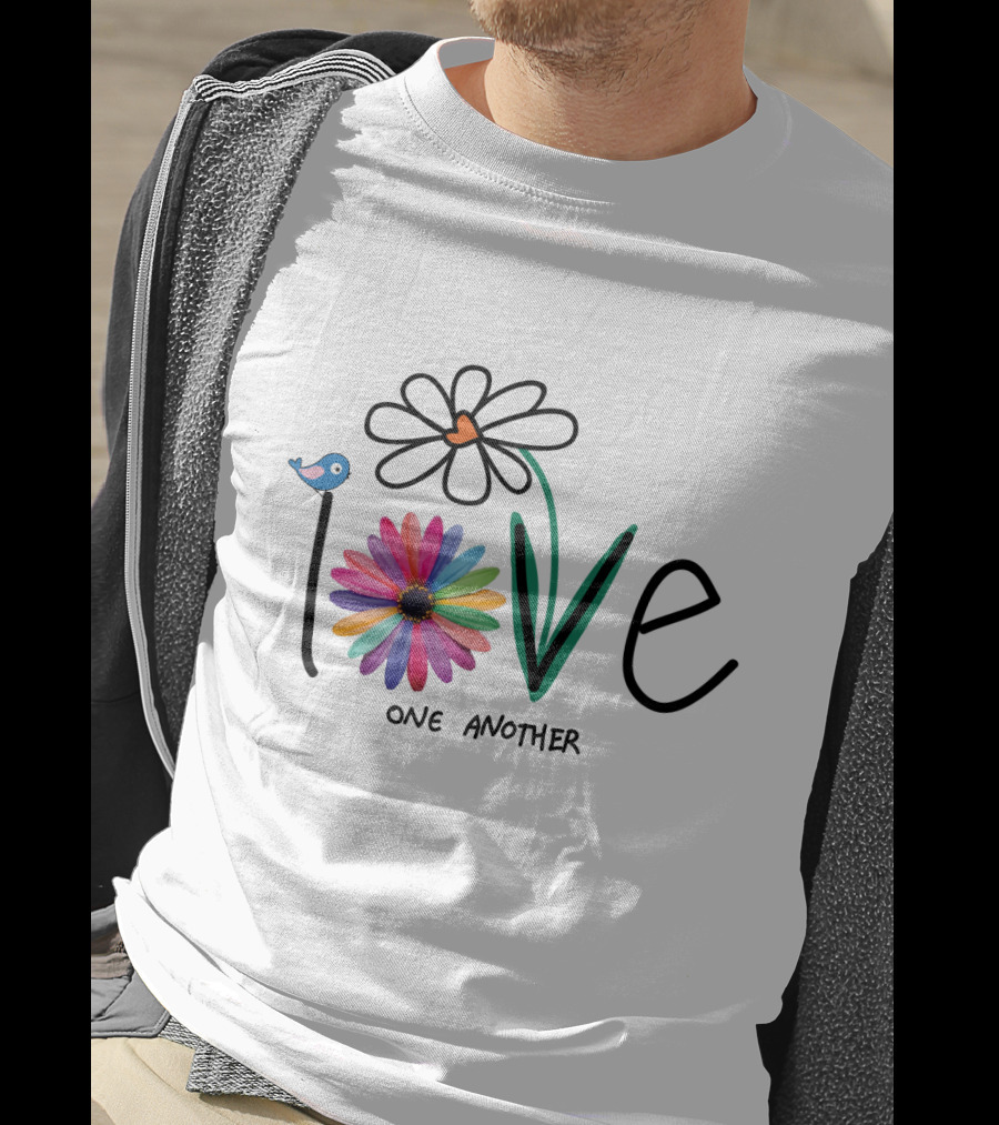 Love One Another Rainbow Flower Blue Bird T-Shirt