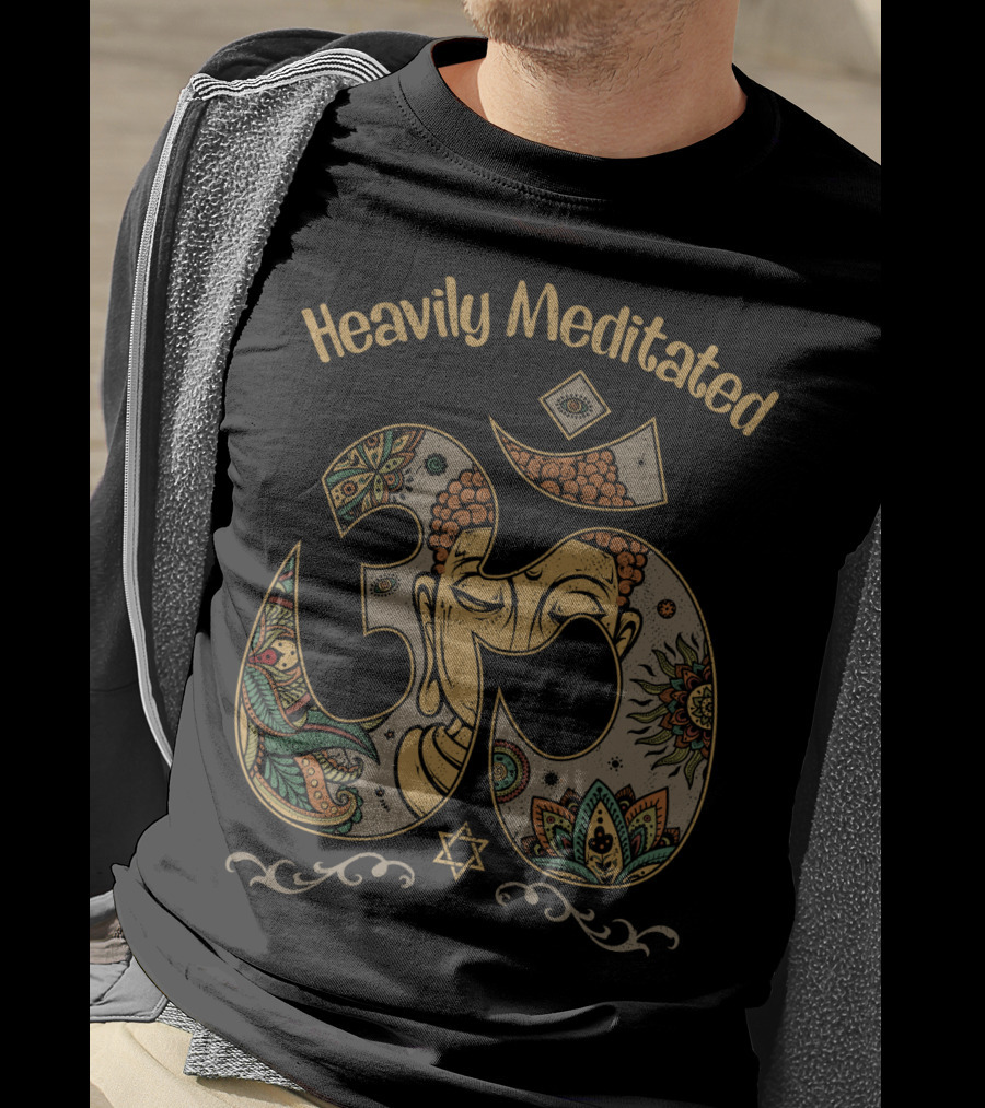 Heavily Meditated Om Symbol With Buddha Face And Mandala T-Shirt