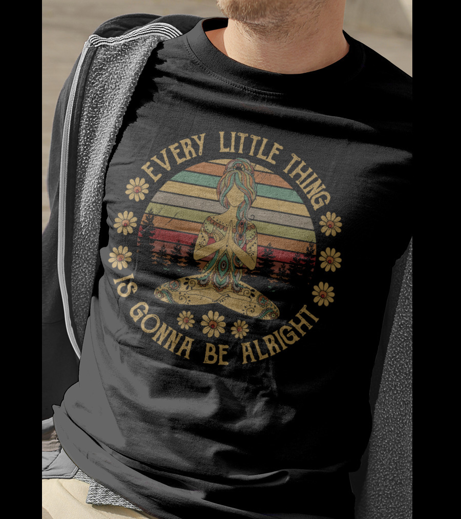 Every Little Thing Is Gonna Be Alright Hippie Girl With Flowers And Sunset T-Shirt