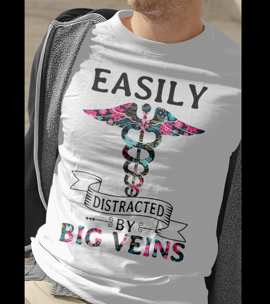 Easily Distracted By Big Veins Caduceus Floral T-Shirt
