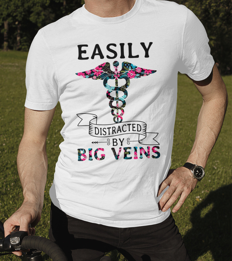 Easily Distracted By Big Veins Caduceus Floral T-Shirt