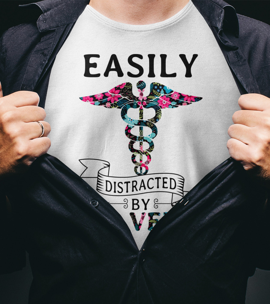 Easily Distracted By Big Veins Caduceus Floral T-Shirt