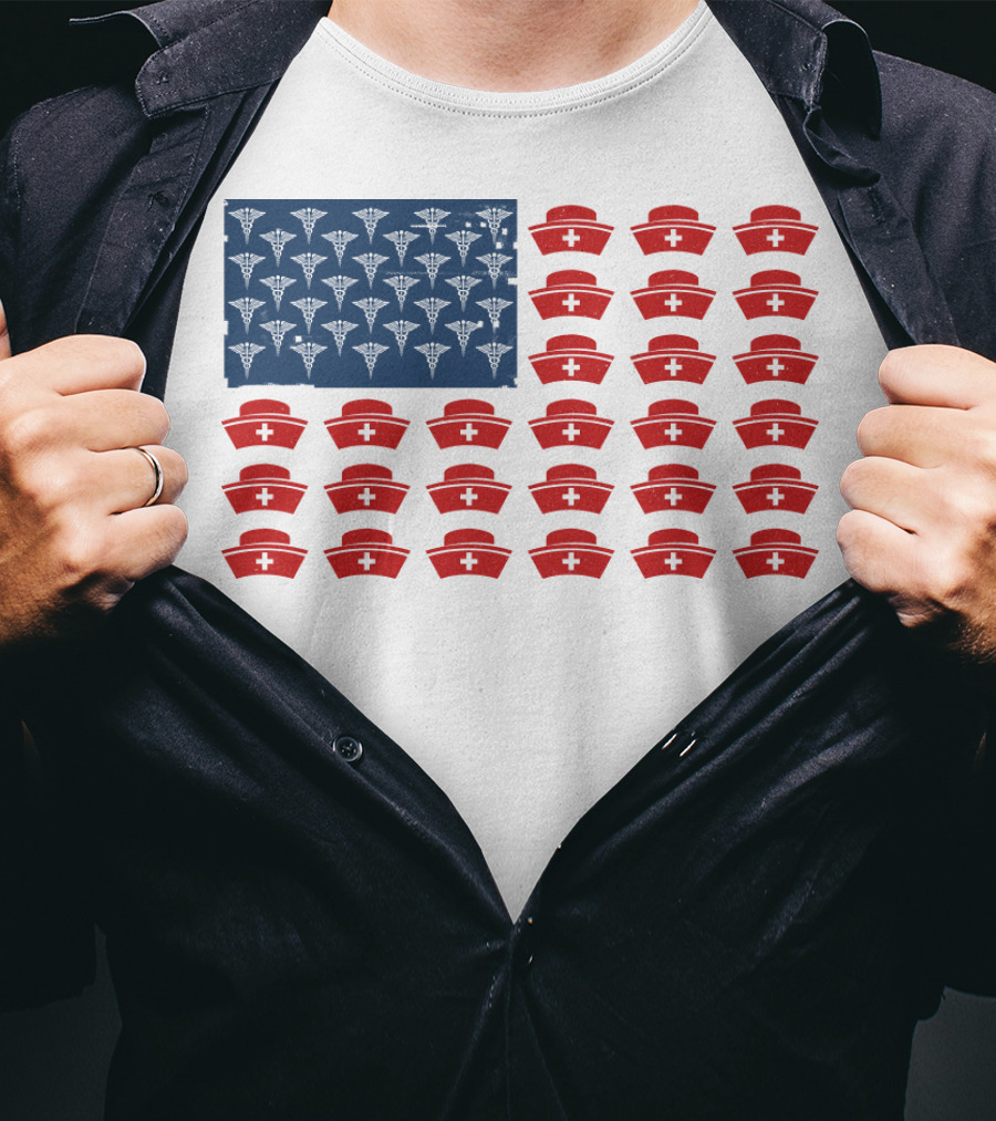 Caduceus Nurse Caps National Flag T-Shirt