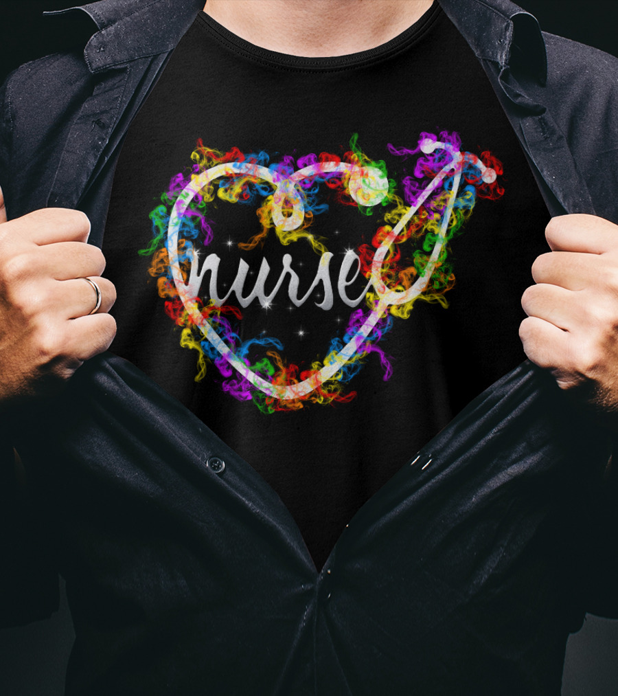 Nurse Heart Stethoscope Colorful Smoke T-Shirt