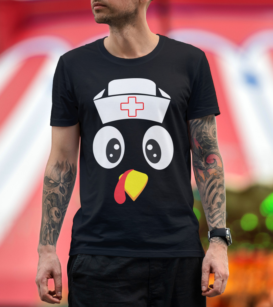 Turkey Nurse Cute Cartoon Face with Medical Hat T-Shirt