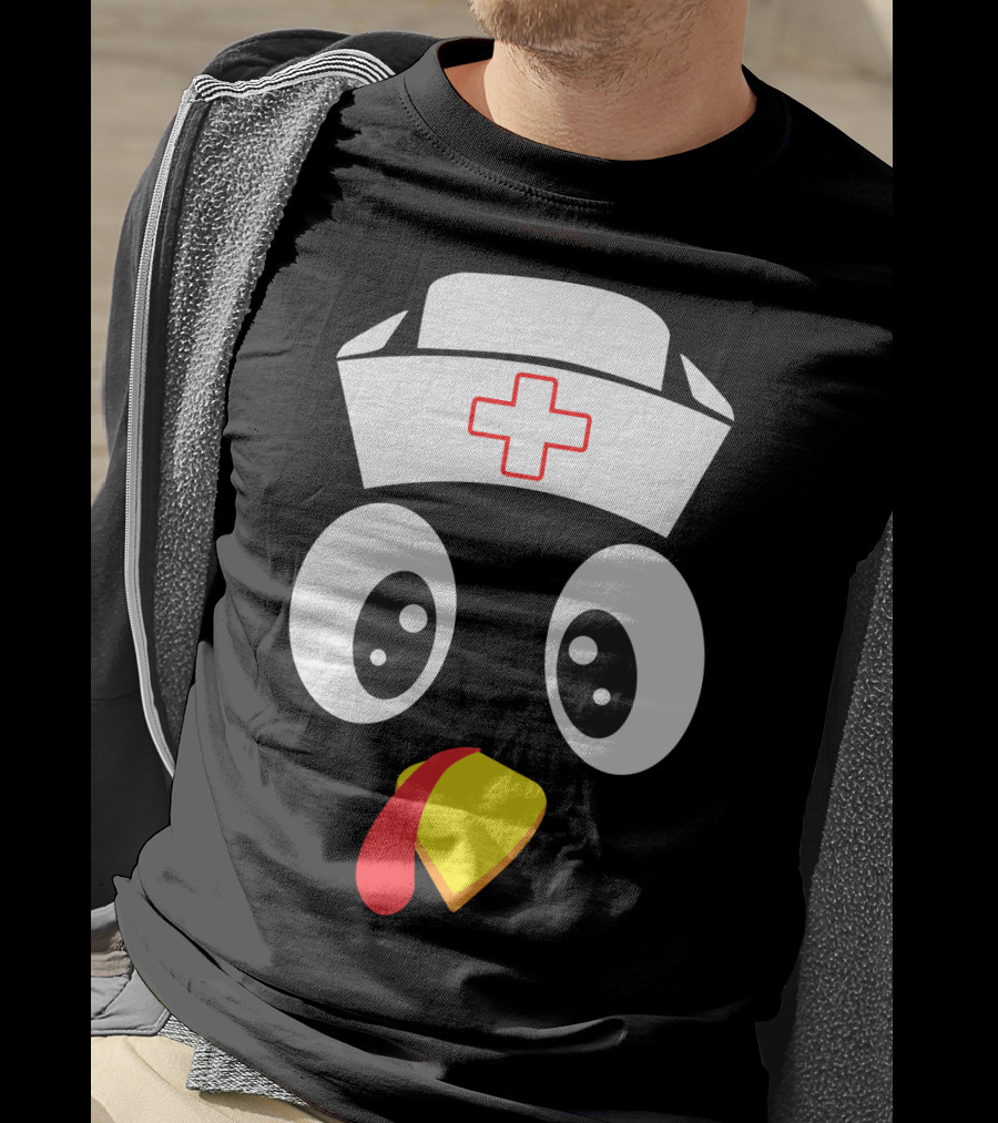 Turkey Nurse Cute Cartoon Face With Medical Hat T-Shirt