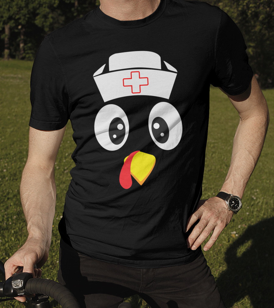 Turkey Nurse Cute Cartoon Face With Medical Hat T-Shirt