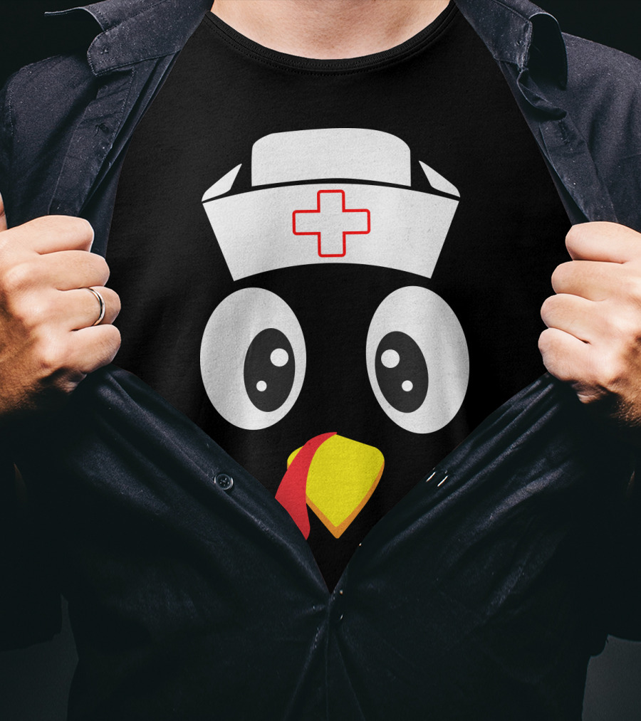 Turkey Nurse Cute Cartoon Face With Medical Hat T-Shirt