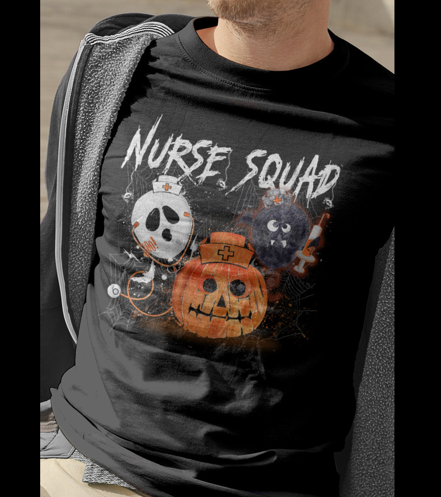 Nurse Squad Halloween Pumpkin Ghost Bat Vampire T-Shirt