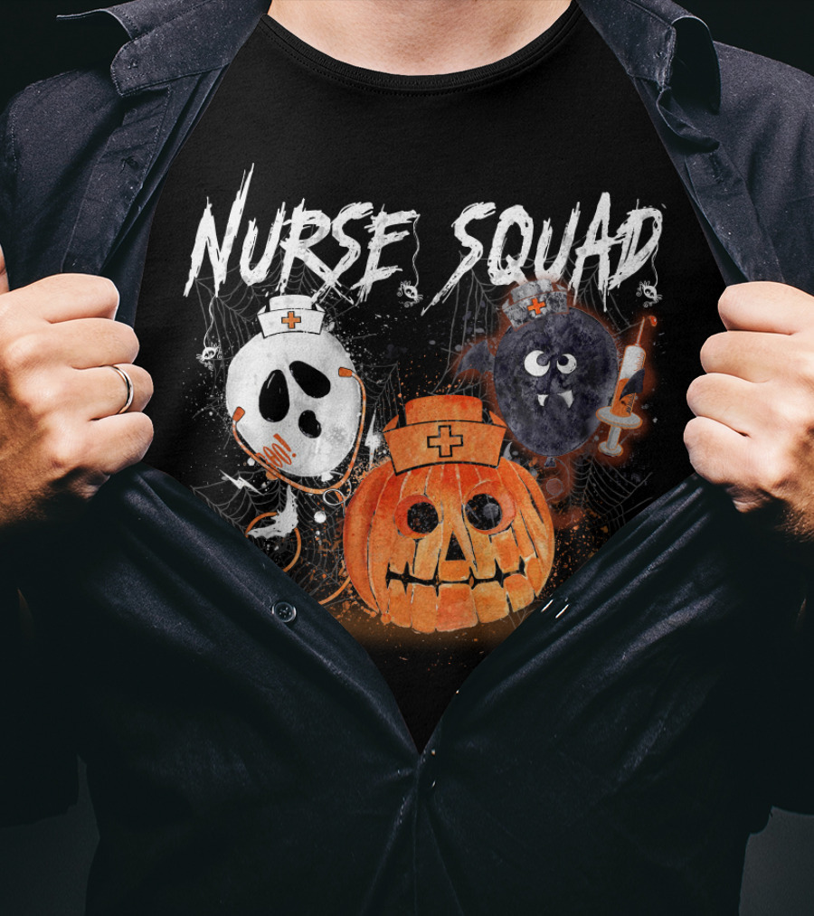 Nurse Squad Halloween Pumpkin Ghost Bat Vampire T-Shirt