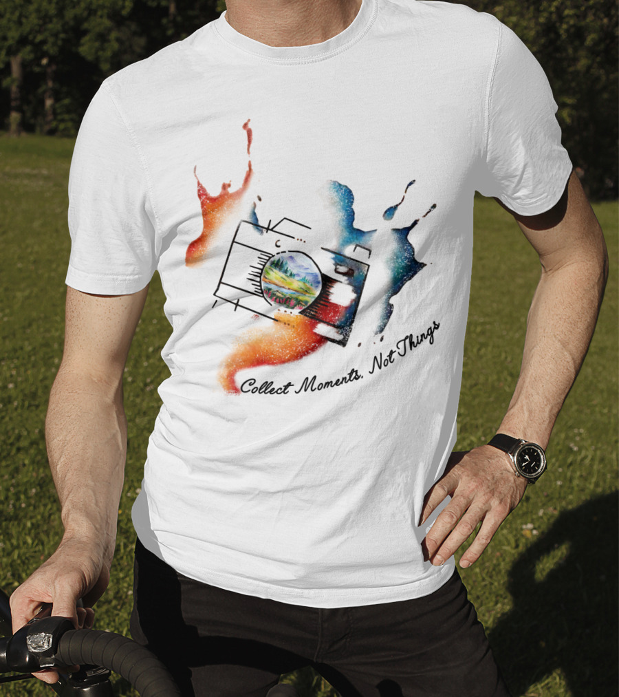 Collect Moments Not Things Camera Nature Landscape Watercolor Splash T-Shirt