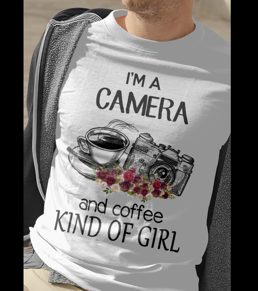 I'm A Camera And Coffee Kind Of Girl With Vintage Camera And Floral Accents T-Shirt
