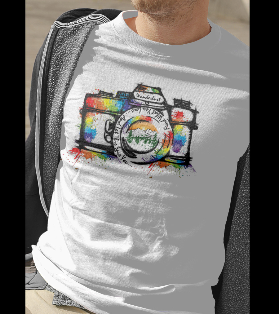 Wanderlust Camera Color Adventure Awaits Mountains T-Shirt