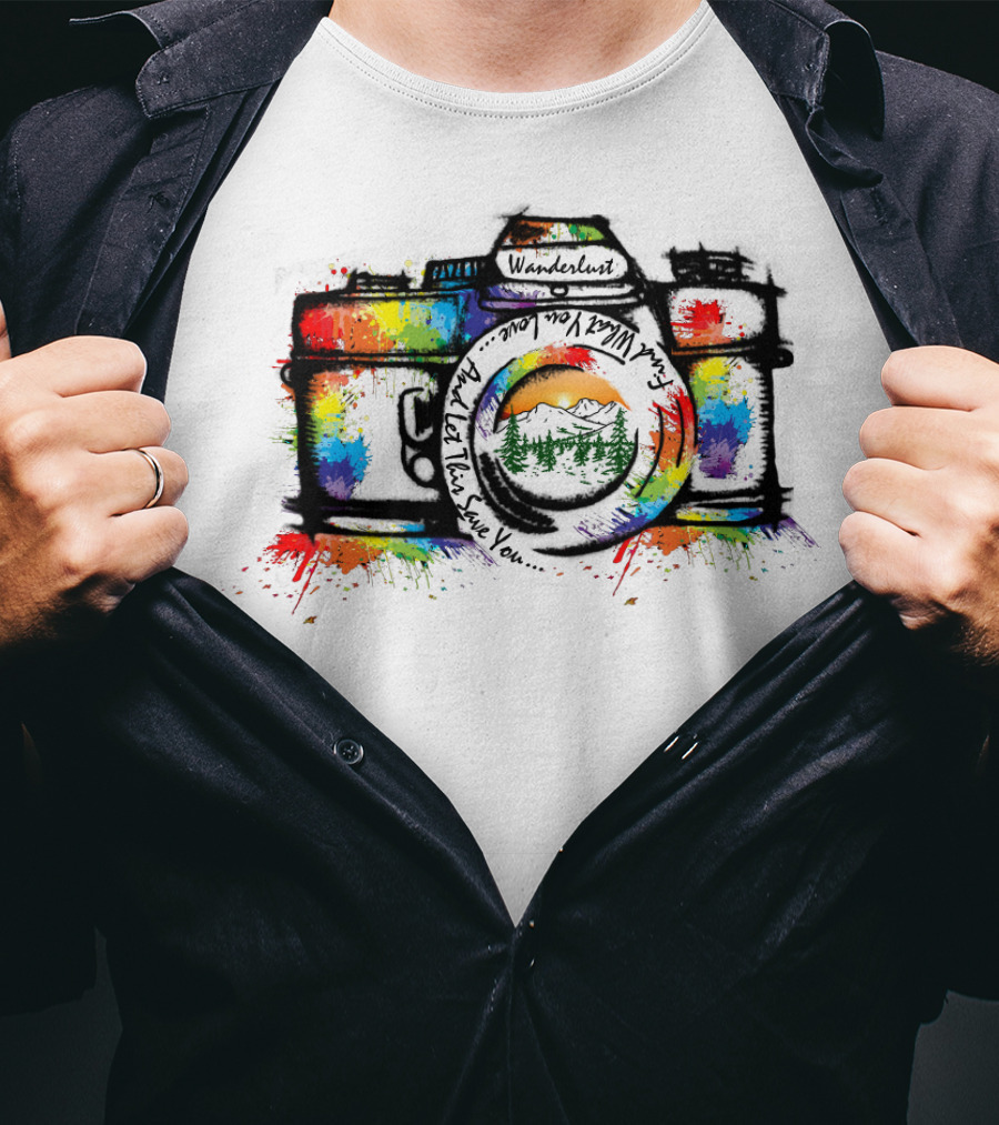 Wanderlust Camera Color Adventure Awaits Mountains T-Shirt