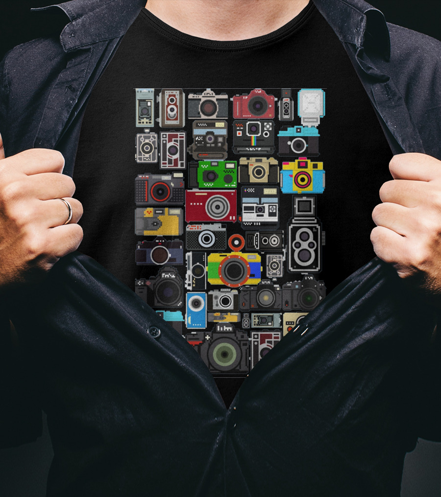 Photography Pixelated Cameras Collage T-Shirt